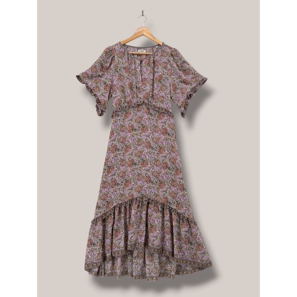 Max Studio London Dresses & Skirts - Max Studio London Floral V-Neck Midi Dress Purple Ruffle Flutter Sleeve M